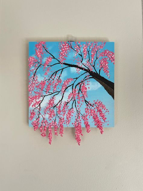 Room Painting Canvas, Blake Pink, Cherries Painting, Wall Decor Colorful, Tree Acrylic, Living Room Painting, Blossom Painting, Art Papillon, Dollar Tree Christmas Decor