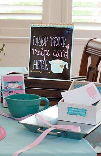 YES!! easy recipes for me to learn for a cooking themed shower.... minus this god awful teal color. yuck. Bridal Shower Activities, Bridal Shower Planning, Bridal Shower Inspiration, Kitchen Shower, Shower Inspiration, Bridal Shower Brunch, Bridal Brunch, Recipe Card, Bridal Shower Party