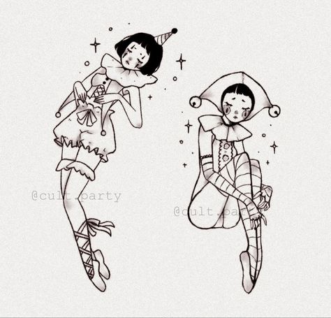 Jester Tattoo, Pierrot Clown, Clown Tattoo, Cute Little Tattoos, Cute Clown, Vintage Clown, Tattoo Portfolio, Fairy Tattoo, Tattoo Flash Art