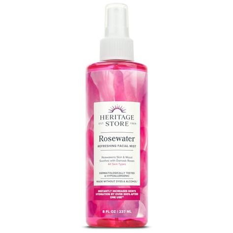 Heritage Store Rosewater, Rose Water Spray, Damask Rose, For Glowing Skin, Facial Mist, Water Spray, Rose Water, All Skin Types, Glowing Skin