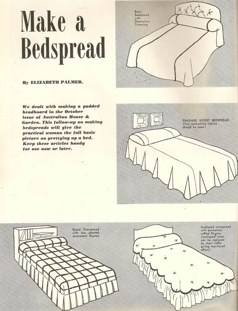 Totally retro (1953) bedspread tutorial Vintage Bedspread, Sew Zipper, Padded Headboard, Heirloom Sewing, Vintage Bed, Vintage Room, Fabric Projects, Diy Bed, Handmade Furniture