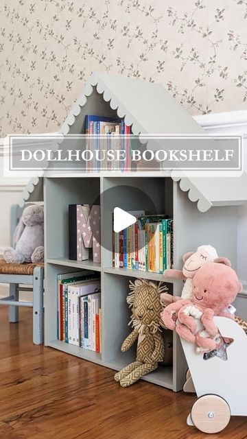 Diy Doll House Bookshelf, Diy Bookshelf For Kids Room, Dollhouse Bookshelf Diy, Ikea Bookshelf Makeover, Diy Dollhouse Bookshelf, Diy House Bookshelf, Dollhouse Bookshelf Makeover, Diy Nursery Bookshelf, Kids Room Bookshelf Ideas