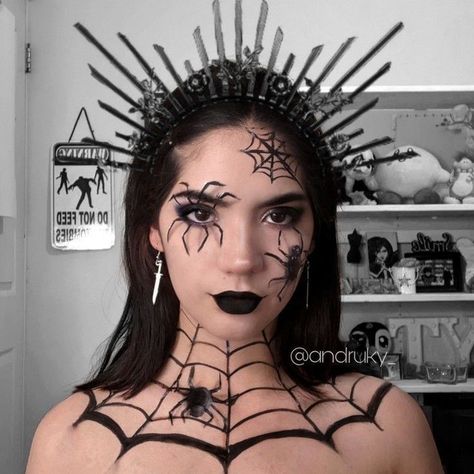 Spider Costumes For Women, Spider Couple Costume, Spider Lady Costume, Spider Costume Halloween, Spider Halloween Costume Women, Diy Spider Costume Women, Spider Make Up, Spider Costume Woman, Spider On Face