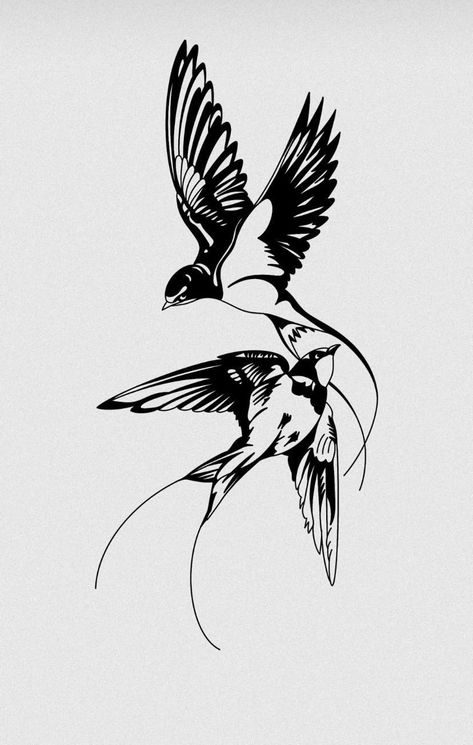 Contemporary Tattoo Sleeve, Blackwork Bird Tattoo, Cliche Tattoo, 108 Tattoo, Blackwork Tattoo Design, Swallow Tattoo Design, Swallow Bird Tattoos, Knee Tattoos, Vogel Tattoo