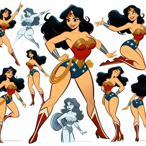 Striper Poses Draw, Wonder Woman Villains, Wonder Woman Character Design, Wonder Woman Pose, Superhero Poses Female, Female Hero Pose, Cartoon Body Female Character Design, Superhero Landing Pose, Female Superhero Poses