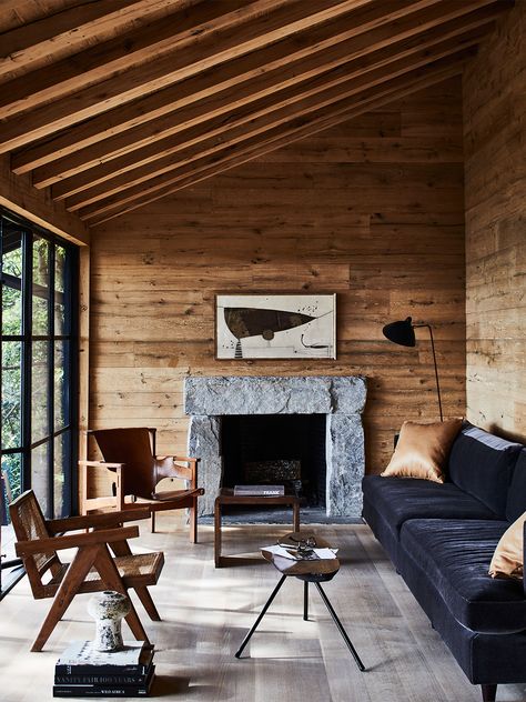 Inside a Designer’s Modern Blue Ridge Mountains Cabinet Mountain Modern, Pierre Jeanneret, Mountain Retreat, Modern Cabin, Mountain Home, Mountain House, Blue Ridge Mountains, Main Bedroom, New Living Room