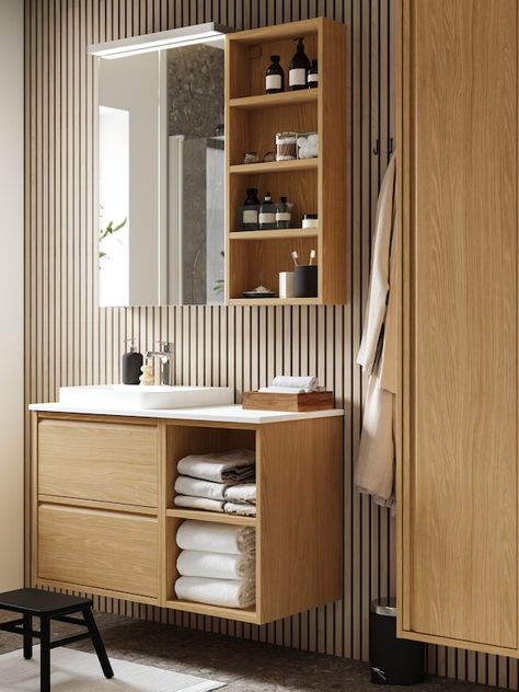 ÄNGSJÖN bathroom Ikea Godmorgon, Open Cabinet, Ikea Food, Bathroom Retreat, Ikea Bathroom, Wash Stand, Drawer Divider, Open Cabinets, Ideal Bathrooms