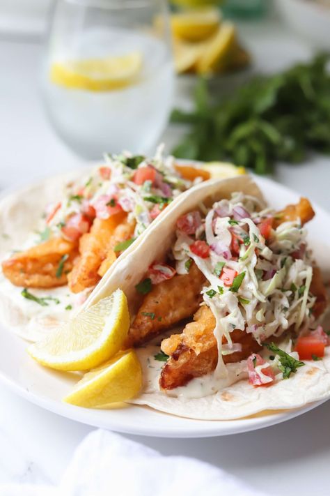 Crispy Fish Tacos - Espresso and Lime California Fish Tacos, Seafood Tacos Recipes, Fried Cod Fish Tacos, Fish Tacos Cod, Fish Tacos Fried, Breaded Fish Tacos, White Fish Tacos, Fish Tacos Crispy, Rockfish Tacos