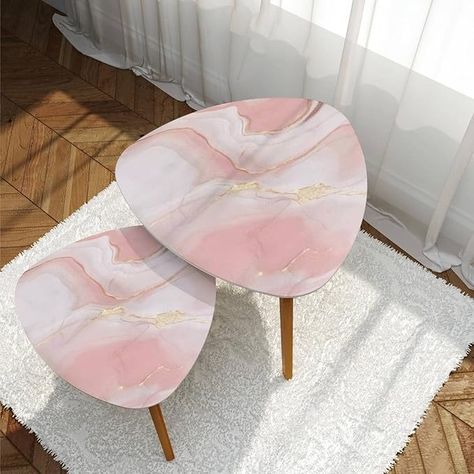 Amazon.com: Small Coffee Nesting Table Pink Marble Rose Gold Modern Minimalist Side Table Triangle End Tea Table Center Table Set of 2 for Living Room Bedroom : Home & Kitchen Marble Glass Coffee Table, Rose Gold Coffee Table, Relax Room, Hair Room, Triangle Coffee Table, Minimalist Side Table, Side Table Lamp, Living Room Furniture Tables, Butterfly Room