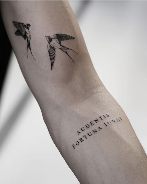 Small Tattoo Sleeve Men, Everything In Moderation Tattoo, Vintage Bird Tattoos For Women, Minimalist Tattoo Font Letters, The Swallow Tattoo, Sparrow Tattoo Forearm, Swallow Tattoo Men Forearm, Sparrow Tattoo Placement, Swallow Arm Tattoo