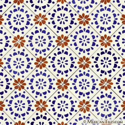 Mexican Tile - Rocío Mexican Tile Mexican Tile Pattern, Mexican Talavera Tile Patterns, Mexican Tile Wallpaper, Talavera Tiles Kitchen, Mexican Floor Tiles, Mexican Pattern Design, Spain Tiles, Talavera Backsplash, Mexican Tile Floor