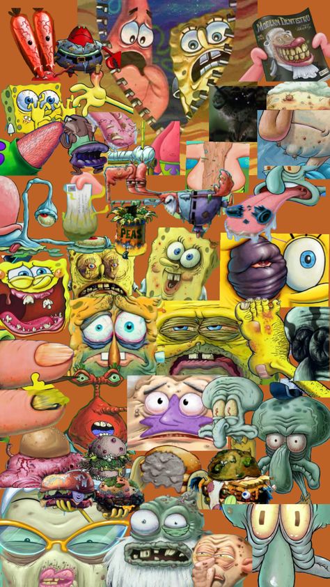 A collage of the most disgusting and disturbing close ups in SpongeBob. #spongebobsquarepants #spongebob #spongebobcloseups #ew #gross #funny #collage #cursed Disturbing Wallpaper, Spongebob Collage, Funny Collage, Spongebob Funny Pictures, Kaws Wallpaper, Spongebob Funny, Spongebob Wallpaper, Collage Design, Reality Check