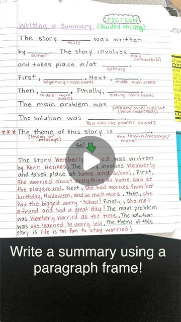 Megan | Literacy Specialist on Instagram: "If summary writing is 👎🏽, it’s fixable! 🪄Practice writing summaries by using paragraph frames! You can still assess whether students can master this skill even when you are providing them a structure of support like these sentence starters.  Model first and then have students practice a little at a time until they can handle the entire paragraph frame! It’s a game changer!  #teacherideas #teachertips #teachersofinstagram #iteachwriting #elementaryteacher #teachersfollowteachers #paragraph #writingtips #paragraphwriting #teachingkids" How To Write Paragraphs 3rd Grade, Writing Paragraphs Middle School, Grade 5 Paragraph Writing, Analytical Paragraph, Analytical Paragraph Writing, Literacy Specialist, Summary Writing, Term Paper, Elementary Learning