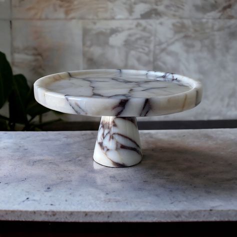 Calacatta Viola Marble Cake Stand, Luxury Serving Stand, Cake Stand, Pedestal Serving Tray, Housewarming Gifts, Home Gifts, 10.6 inches by KarArtMarble on Etsy Simple Cleaning Routine, Calacatta Viola Marble, Marble Cake Stand, Purple Veins, Viola Marble, Calacatta Viola, Serving Stand, Marble Cake, Marble Slab