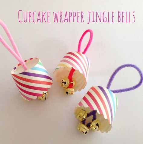 cupcake wrapper jingle bells Christmas Craft Ideas For Kids, Jingle Bell Crafts, Music Instruments Kids, Craft Ideas For Beginners, Ice Cream Container, Music Instruments Diy, Instrument Craft, Music Activities For Kids, Christmas Paper Craft