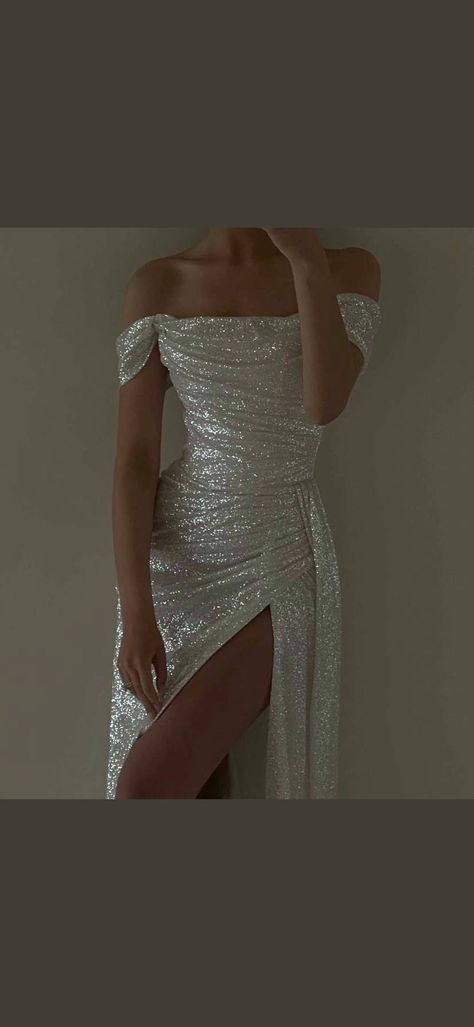 Form Fitted Prom Dresses, Silver Glitter Dress Aesthetic, Sparkly White Formal Dress, Elegant Dresses For 18th Birthday, Chanel Archive Dress, Sparkly Formal Dresses Long, Prom Dresses Silver Sparkle, Prom Dresses 2023 Sparkly, Prom Dresses White Sparkly