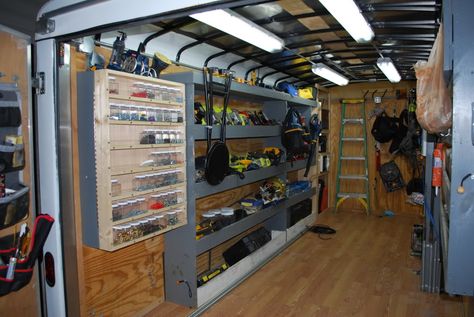 Job Site Trailers, Show Off Your Set Ups! - Page 8 - Tools & Equipment - Contractor Talk Contractor Trailer Organization, Enclosed Utility Trailers, Trailer Shelving, Work Truck Organization, Construction Trailer, Tool Trailer, Truck Organization, Van Shelving, Trailer Organization