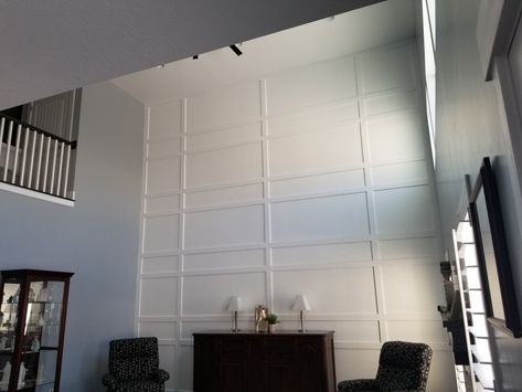 Two Story Wood Accent Wall, 2 Story Accent Wall Living Room, Two Story Tv Wall, 2 Story Wall, Board And Batten Two Story Living Room, 2 Story Accent Wall, Tall Accent Wall Ideas High Ceilings, 2 Story Focal Wall, Board And Batten Tall Ceilings