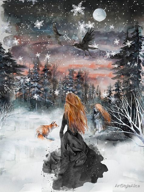 "Winter fairy tale" Photographic Print by ArtStyleAlice | Redbubble Flowers Tutorial, Winter Fairy, Winter's Tale, Bird Artwork, Winter Magic, Witch Art, Fantasy Aesthetic, Winter Art, Fairy Art