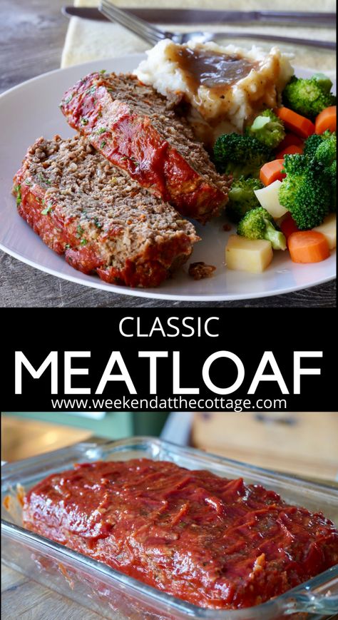 A classic go-to dinner recipe. Ground beef and pork, sauté of onion, celery, carrot and garlic, flavoured with tomato and seasoning. Everyone loves this easy dinner recipe. Perfect for a family dinner or casual entertaining on the weekend. #familydinner #mealprep #dinner #meatloafeasy #groundbeef #sundaydinner Delicious Meatloaf, Homemade Meatloaf, Classic Meatloaf Recipe, Good Meatloaf Recipe, Classic Meatloaf, Best Meatloaf, Easy Meatloaf, Meatloaf Recipe, Beef Recipes Easy