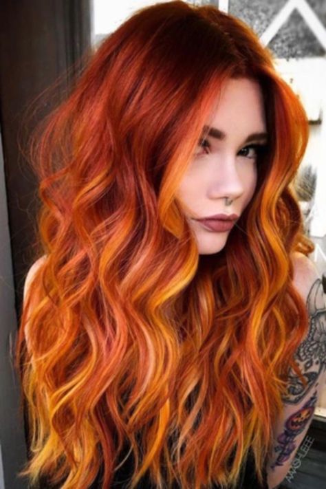 From Subtle to Bold: Yellow Hair Color Inspirations Orange Ombre Hair, Yellow Hair Color, Honey Blonde Hair Color, Red Ombre Hair, Red Blonde Hair, World Hair, Ginger Hair Color, Invisible Lace, Dyed Hair Inspiration