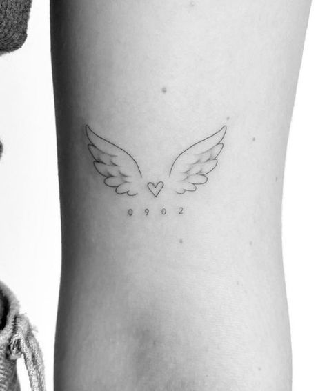 Fine Line Memorial Tattoo Ideas, Star Memorial Tattoo, Miscarried Baby Tattoo, Angel Wing Wrist Tattoo, Lea Tattoo, Angel Wing Tattoos, Simple Unique Tattoos, Angel Tattoo For Women, Memorial Tattoo Ideas