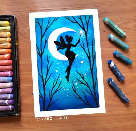 Arts With Oil Pastels, Halloween Oil Pastel Drawing, Tinkerbell Canvas Painting, Best Oil Pastel Drawings, Oil Pastel Drawings Easy For Kids, Simple Oil Pastel Drawings For Beginners, Tinkerbell Painting, Easy Oil Pastel Art For Beginners, Pastel Painting For Beginners