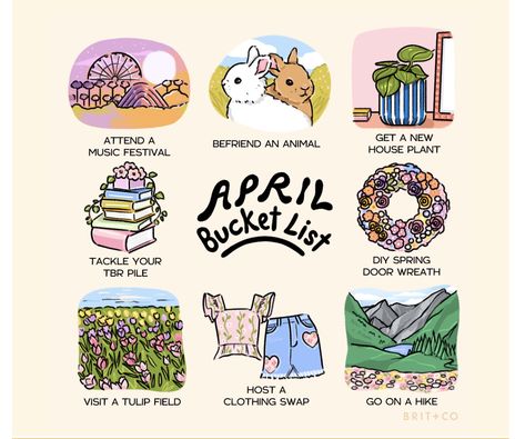 April Bucket List, April Aesthetic, Spring Activity, Tbr Pile, Clothing Swap, Spring Activities, Bucket Lists, Spring Diy, Great Words