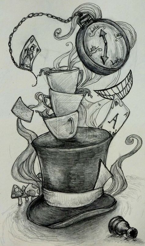 Alice In Wonderland Drawings, Wonderland Tattoo, Easy Drawings Sketches, Art Drawings Sketches Creative, Hand Art Drawing, Creative Drawing, Book Art Drawings, Art Tutorials Drawing, Art Drawings Sketches Simple