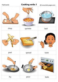 Cooking Verbs 1 flashcard Cooking Words, Kitchen Verbs, Cooking Verbs, Cooking Terms, English Learning Books, Kitchen Words, To Learn English, Learning English For Kids, English Learning Spoken