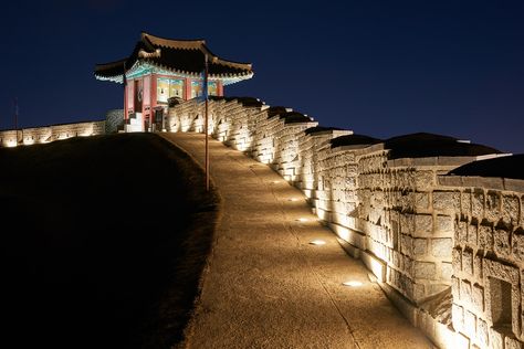 Suwon Hwaseong Fortress — EONSLD Suwon Hwaseong Fortress, Hwaseong Fortress, Suwon, Landscape Lighting, South Korean, Unesco World Heritage Site, Heritage Site, Black Aesthetic, South Korea