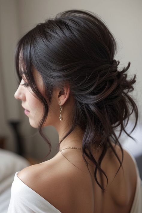 2. Fashion: #fashion, #style, #outfitinspiration, #beauty Bridesmaid Hair For Layered Hair, Bridesmaid Hair With Bangs Updo, Updos With Fascinators, Black Tie Updo Classy, Bridal Hair Updo Brunette, Updo Bangs Wedding, Bridal Updo Bangs, Bridal Updo With Curtain Bangs, Event Updo Hairstyle