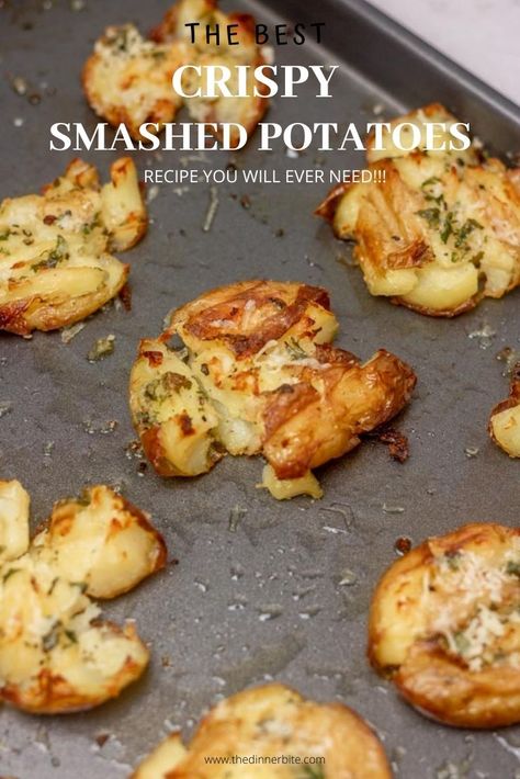 Baked Potatoes Smashed, Mashed Roasted Potatoes, Potatoes Smashed Roasted, Roasted Garlic Smashed Potatoes, Potatoes Smashed And Baked, Best Smashed Baby Potatoes, Smashes Baby Potatoes, Smashed Mashed Potatoes, Potato Smashed Baked