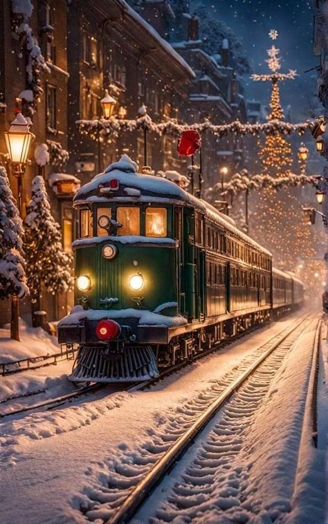 Winter Wonderland Wallpaper, Beautiful Christmas Scenes, Winter Christmas Scenes, Merry Christmas Pictures, Christmas Scenery, On The Train, Christmas Town, Christmas Feeling, Christmas Train