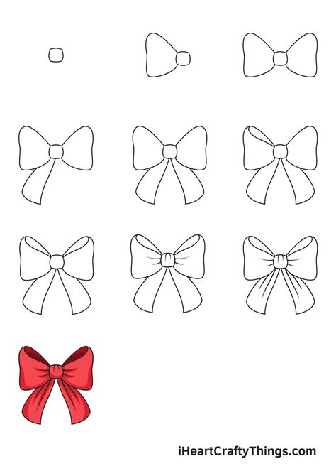 How to Draw a Ribbon – Step by Step Guide Drawing A Bow Ribbons, Drawing Of Ribbon, How To Draw Coquette, Drawing Bows Ribbon, Bow Ribbon Drawing, Bow Drawing Step By Step, Cute Things To Draw Step By Step, Hair Ribbon Drawing, How To Draw Coquette Bow