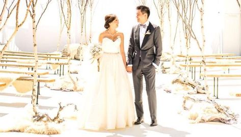 When it comes to planning a wedding, winter is probably the last season in your mind. Spring and fall — with their gorgeous scenery and cool, crisp weather — seem more desirable. But there is somet... Non Floral Centerpieces, Antler Chandeliers, Winter Ceremony, Fall Runway, August Wedding, Day Photography, Gorgeous Scenery, Ceremony Decor, Birch Trees