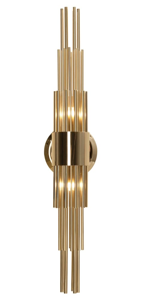 The Streamline Wall Sconce features long gold plated brass tubes that give the design a whole exclusive and deluxe look, setting another level by its distinctive appearance. This recipe of rich materials and sleek lines inspired by art-deco architecture make the Streamline suspension desirable. Finished in Gold, Nickel, Oxidized or Brushed Gold. CE listed. Luxury Wall Sconces, Bathroom Recessed Lighting, Luxury Wall Lights, Lampe Art Deco, Art Deco Bedroom, Art Deco Bathroom, Art Deco Interior Design, Wall Lights Bedroom, Art Deco Lighting