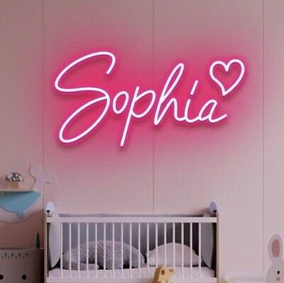 #NeonSignNames #NeonInspiration #NeonSigns #BrightIdeas Name Led Light, Neon Lights Bedroom Decor, Light Up Name Sign, Redoing Room, Redecorate Room, Neon Lights Bedroom, Led Lighting Bedroom, Bedroom Lights, Pink Names