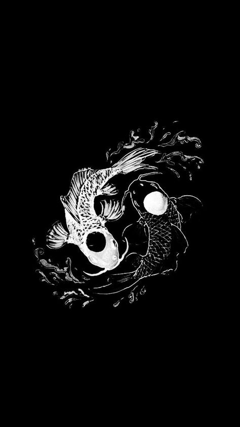 Black And White Koi Fish Wallpaper, Jjk Fish Wallpaper, Black Jjk Wallpaper, Jjk Black And White Wallpaper, Subtle Jjk Wallpaper, Jjk Black And White, Black And White Pfps, Koi Yin Yang, Black And White Aesthetic Wallpaper