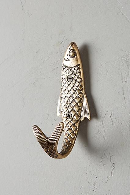 Antique Brass Fish Tail Hook Fishermans Cottage, Fishing Room, Vintage Hooks, Shop Cabinets, Fish House, Fishing Decor, Fish Tail, Decorative Hooks, Bathroom Hardware