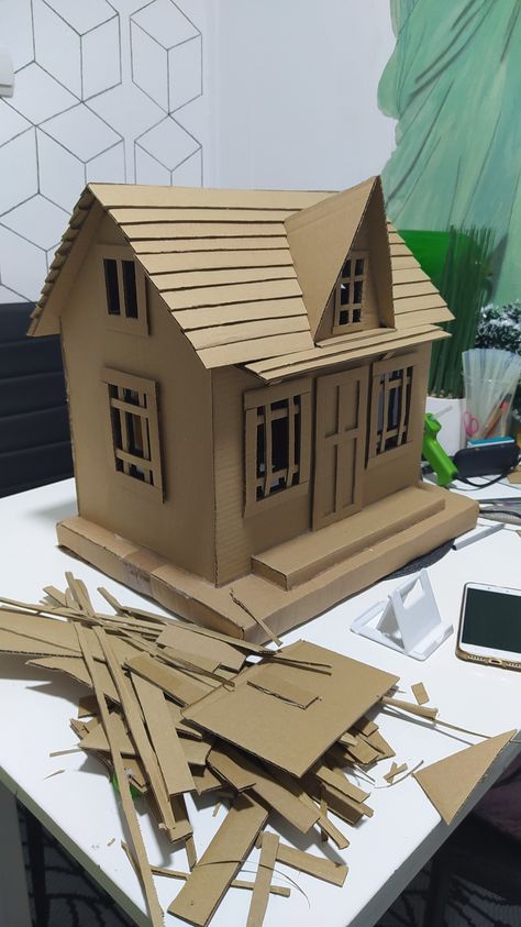 Cardboard Box Houses, Fairy House Crafts, Diy Christmas Village, Cardboard House, Garden Art Sculptures Diy, Garden Art Projects, Cardboard Art, Garden Art Crafts, Garden Art Sculptures