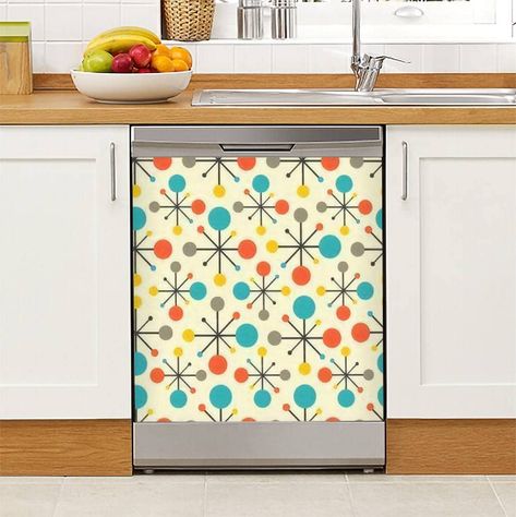 Refrigerator Covers Magnet, Atomic Decor Mid Century, Retro Appliances Kitchen, Camper Fridge, Cover Fridge, Dishwasher Panel, Dishwasher Magnet Cover, Retro Kitchen Appliances, Mcm Living