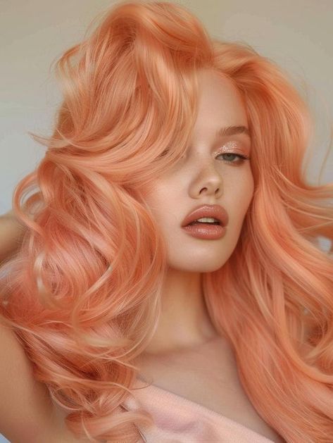 Fresh and Vibrant Peach Hair Color Ideas for All Hair Types Soft Orange Hair Color, Peach Gold Hair, Copper And Peach Hair, Salmon Color Hair, Coral Blonde Hair, Peach Fuzz Hair Color, Peach And Blonde Hair, Peach And Pink Hair, Cool Hair Dye Ideas Brunettes