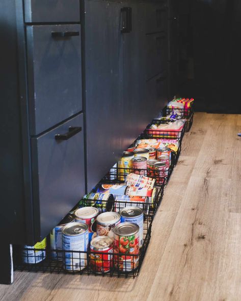 6 Clever Storage Ideas To Steal From This 234-Square-Foot Converted School Bus | Kitchn Small Camper Pantry Organization, Senior Citizen Apartment Ideas, Camper Tiny Home Conversion, Tiny Bus House, Camper Bus Conversion, Schoolies Bus Floor Plans, Schoolie Conversion Ideas, Small School Bus Conversion, Van Life Organization