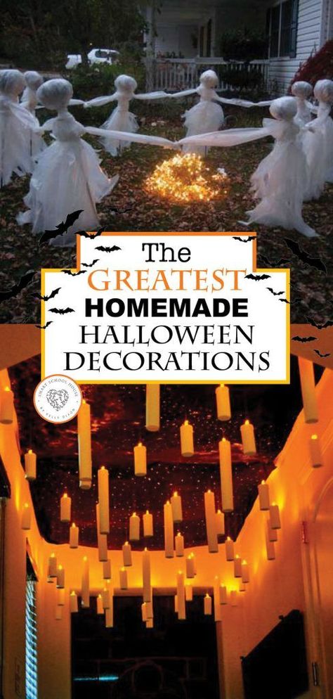 The Best Halloween Decorations! These Halloween inspirations jam packed with wonderful (and wonderfully spooky) Halloween crafts and inspirations. Lawn Ghosts, Ghosts For Halloween, Läskig Halloween, Spooky Halloween Crafts, Halloween Lawn, Halloween Decor Diy, Casa Halloween, Halloween Fest, Dollar Tree Halloween