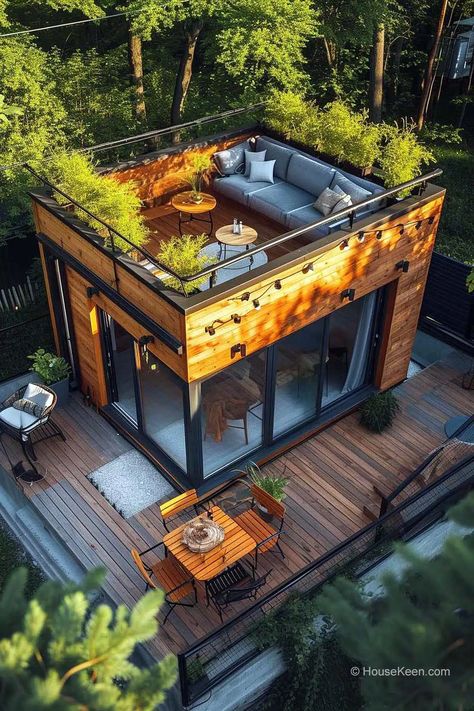 39 Amazing Tiny Houses With Roof-Top Terraces Wohne Im Tiny House, Tiny House Inspiration, Modern Tiny House, Terrace Design, Village House Design, Container House Design, Tiny House Cabin, House Roof, Forest House