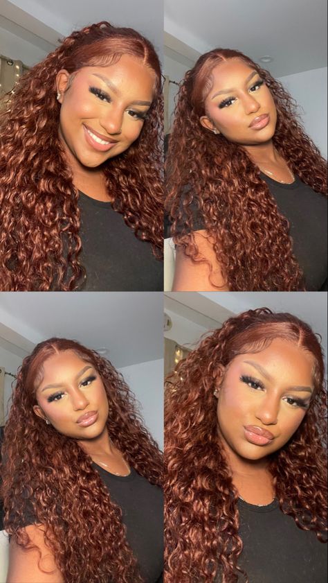 Red Head On Black Women, Ginger Hair Mixed Women, Full Head Color Ideas, Dark Ginger Curly Hair Black Women, Fall Curly Hair Color Black Women, Ginger Hair On Tan Skin Curly Hair, Ginger On Curly Hair, Dark Copper Red Curly Hair, Colors To Dye Curly Hair Natural Curls