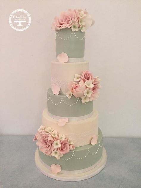 Blush pink, sage green and ivory wedding cake Sage Green And Ivory Wedding, Green And Ivory Wedding, Pink Wedding Cakes, Blush Pink Wedding Cake, Baby Pink Wedding, Blush Wedding Cakes, Ivory Wedding Cake, Pink Green Wedding, Quinceanera Pink