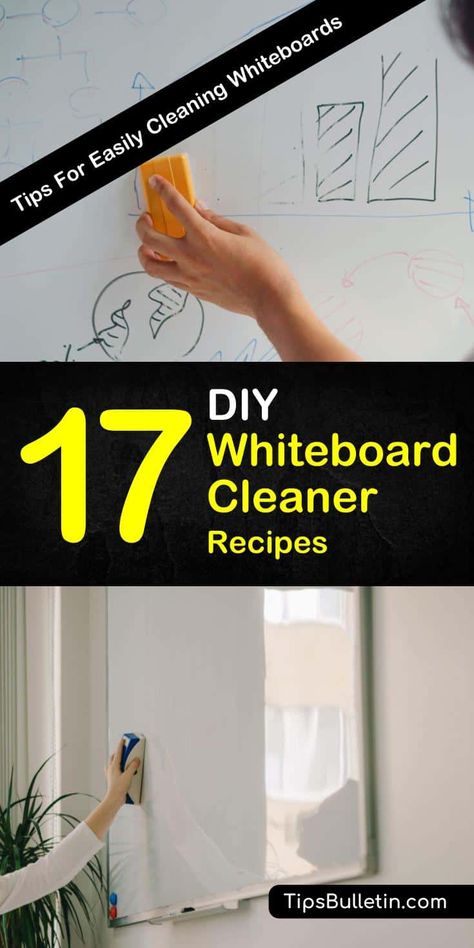 Use rubbing alcohol, baking soda, or other household items to restore that dingy whiteboard with one of our DIY whiteboard cleaner recipes. Learn how to create your own whiteboard spray cleaner. #whiteboardcleaner #spraycleaner Clean Dry Erase Board, White Board Cleaner, Diy Whiteboard, Arm And Hammer Super Washing Soda, Homemade Glass Cleaner, Vinegar Cleaner, Spray Cleaner, Cleaning Diy, Deep Cleaning Hacks