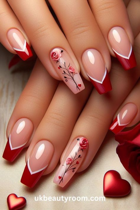 White Nails With Red Design, Nails With Flowers, January Nail, Rings Brand, Unghie Sfumate, Latest Nail Designs, Nails Yellow, Heart Nail Art, Minx Nails